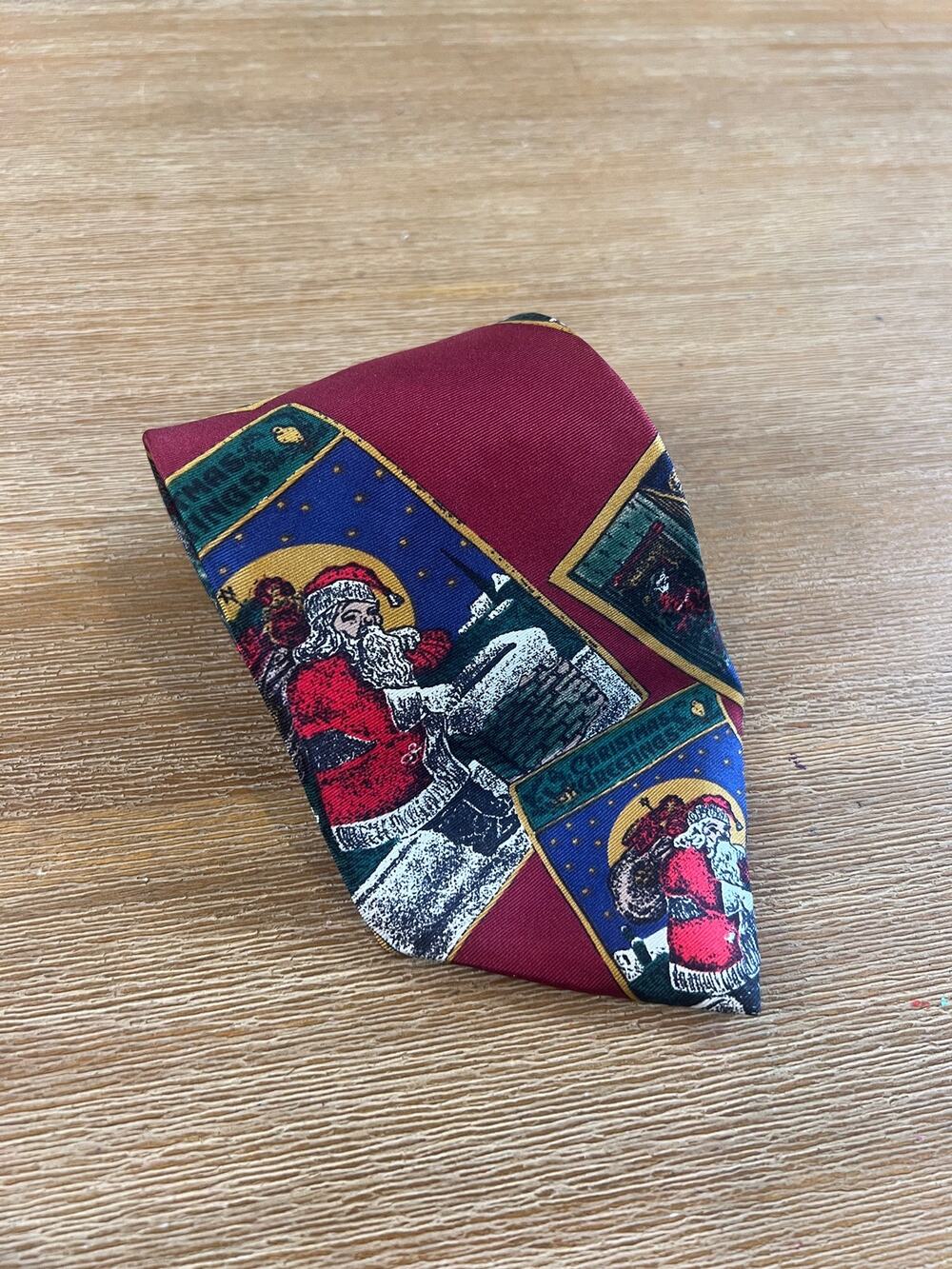 Vintage 90s Benchmark Christmas Santa Tie 100% Silk Made USA Holiday Necktie